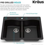 KRAUS Forteza 33-inch Drop in/Undermount 50/50 Double Bowl Granite Kitchen Sink - Image 6
