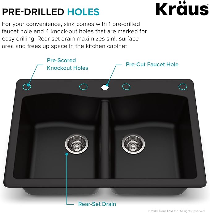 KRAUS Forteza 33-inch Drop in/Undermount 50/50 Double Bowl Granite Kitchen Sink - Image 6