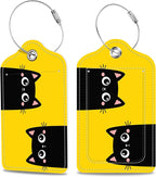 Set of 2 Luggage Tags Two Black Kitten Face Head Leather Suitcases Tag by MSEAANBK