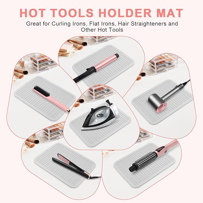 Oversize Silicone Heat Resistant Mat, Professional Hot Hair Tools Mat for Curling Iron, Flat Iron, Hair Straightener, Portable Hot Pad Cover with Velcro for Travel Home Salon(14.2" x 11.0")