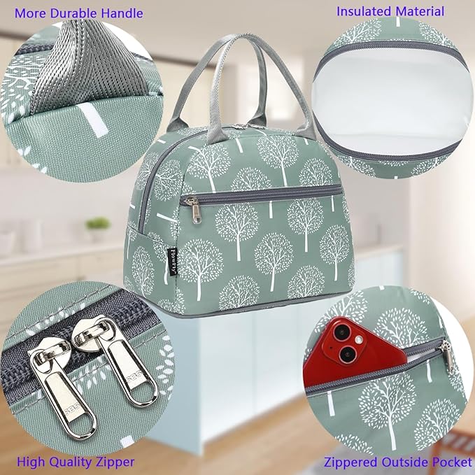 FlowFly Lunch Bag for Women Insulated Lunch Box Corduroy Lunch Tote Cooler for - Image 5