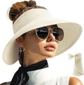 PFFY Sun Hats for Women Straw Beach Hat Packable Foldable Wide Brim Ponytail by Unknown