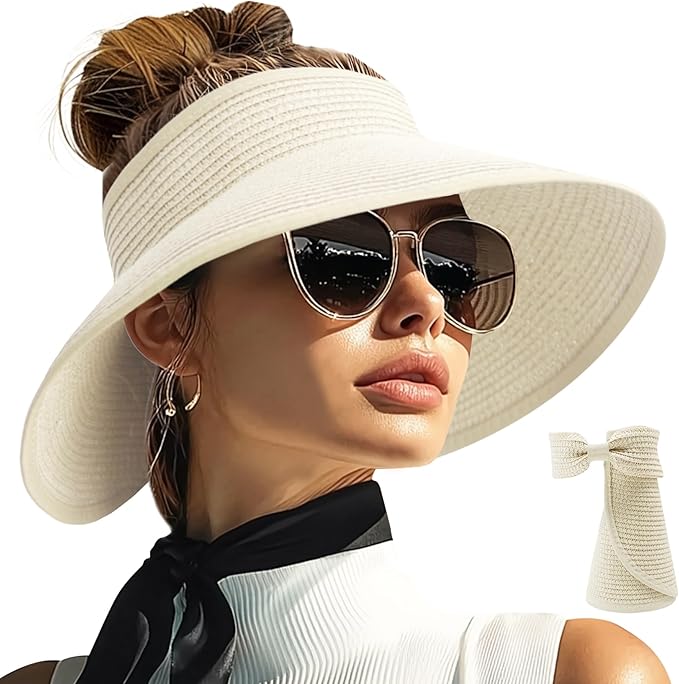 PFFY Sun Hats for Women Straw Beach Hat Packable Foldable Wide Brim Ponytail by Unknown