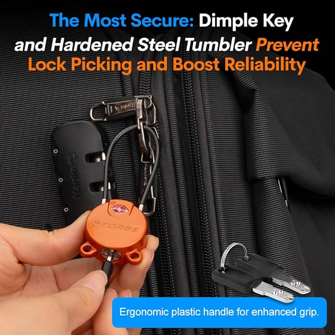Forge TSA Approved Luggage Locks Ultra-Secure Dimple Key Cable Locks - Image 3