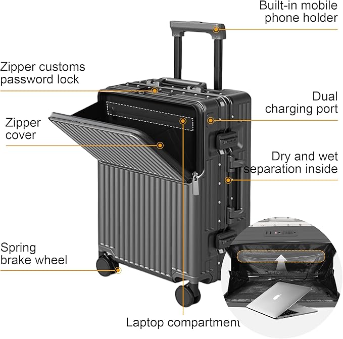 Hard Shell Luggage 20 Inch Travel Suitcase, ABS Aluminum Frame, Lightweight - Image 2