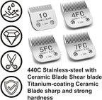 10#/4FC/5FC/7FC Silver Detachable Clipper Ceramic Blades, Dog Grooming Clipper Replacement Blades Compatible with KM Series Clippers, Most A5, Size-10#/4FC/5FC/7FC, Cut Length 1.5mm to 9.5mm, 4 Packs