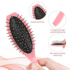 2 PCS Wig Brush Set - Stainless Steel Metal Bristle Comb and Cushion Detangling Brush for Hair Extensions, Wigs, and Wet Hair (Pink)