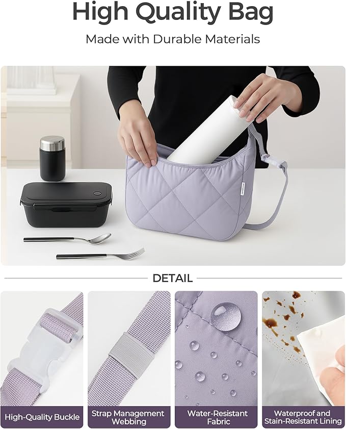 Insulated Lunch Bag for Women, Quilted Reusable Lunch Box - Image 5