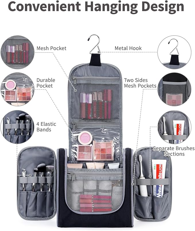 Narwey Hanging Toiletry Bag for Women Travel Makeup Bag Organizer Toiletries - Image 2