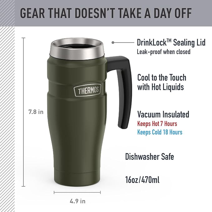 THERMOS Stainless King Vacuum-Insulated Travel Mug, 16 Ounce, Army Green - Image 2