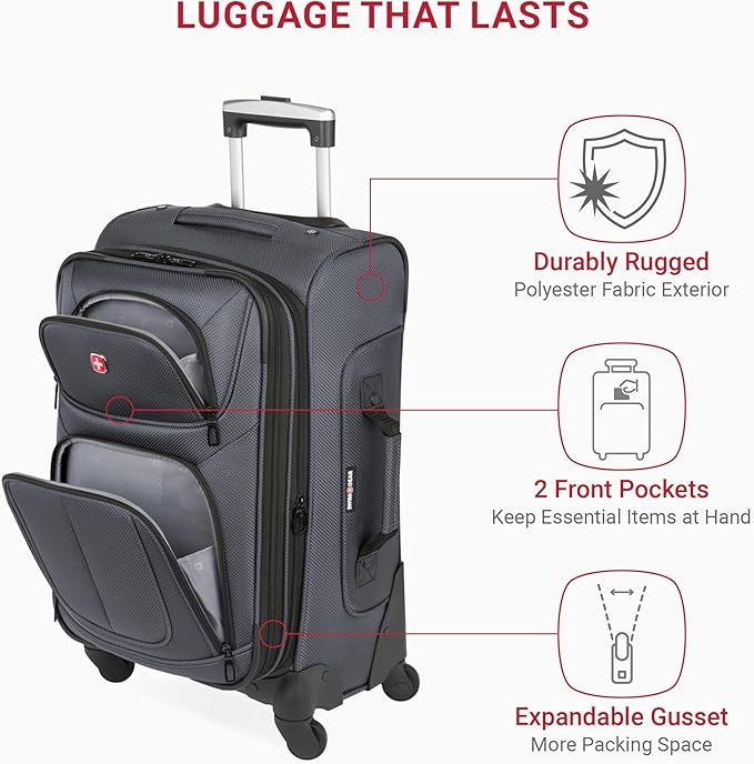SwissGear Sion Softside Expandable Luggage, Dark Grey, Carry-On 21-Inch - Image 5