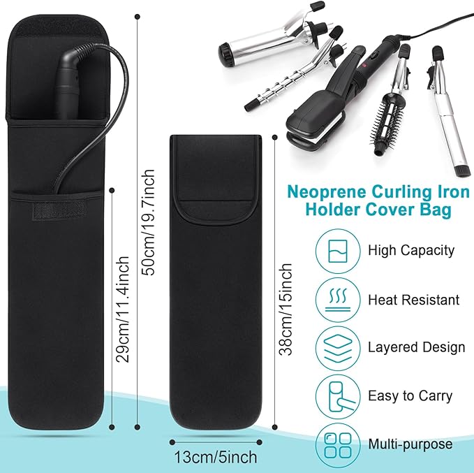 Shappy 2 Pcs Heat Resistant Hair Tools Bag Curling Iron Travel Case Cover Neoprene Flat Iron Holder Travel Case and Silicone Mat Pouch for Hot Hair Tools Storage Organizer(Classic Style)