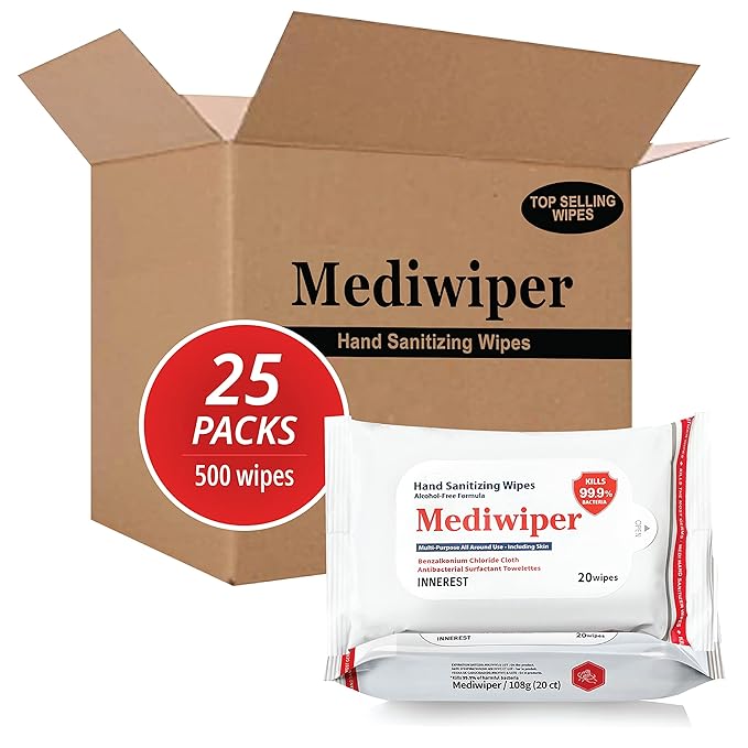 Mediwiper 500 Wipes Alcohol-Free Sanitizing Wipes Disinfecting Large Unscented by Mediwiper