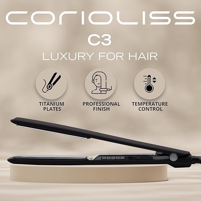 Corioliss C3 Hair Straightener Flat Iron Professional for Hair Titanium Plates Control Temperature Women (Black Chrome Soft Touch)