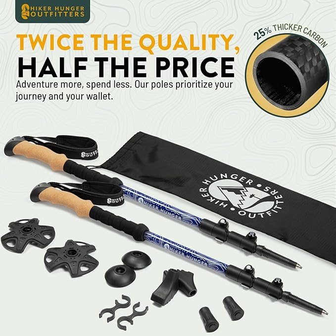 100% Carbon Fiber Trekking Poles by USA Brand - Image 2