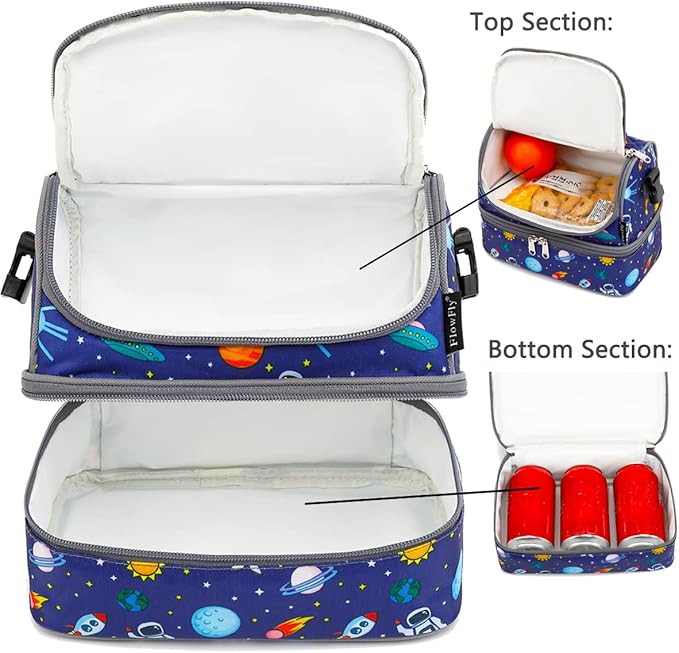 FlowFly Kids Double Decker Cooler Insulated Lunch Bag Large Tote - Image 5