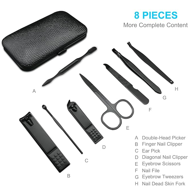 8 PCS Premium Manicure Set, AULLUA Nail Clippers, Professional Grooming Gift Kit - Image 3
