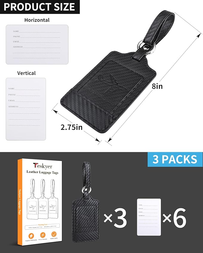 Teskyer Luggage Tags, 3 Pack Premium PU Leather Luggage Tags - Image 6