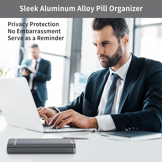 Metal Weekly Pill Organizer, Serfeymi Aluminum Daily Pill Box, 7 Day Pill Case - Image 3