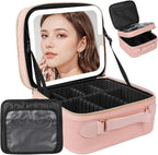 Travel Makeup Bag with LED Mirror Double Layer, Detachable Vanity Mirror with by Behaesty