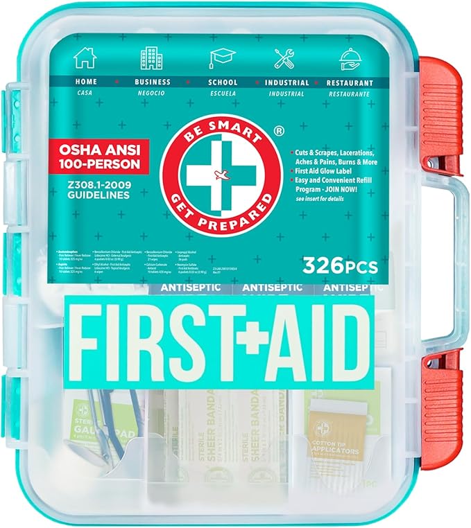 Be Smart Get Prepared First Aid Kit, 326 Piece, Exceeds OSHA and ANSI by BeSmartGetPrepared