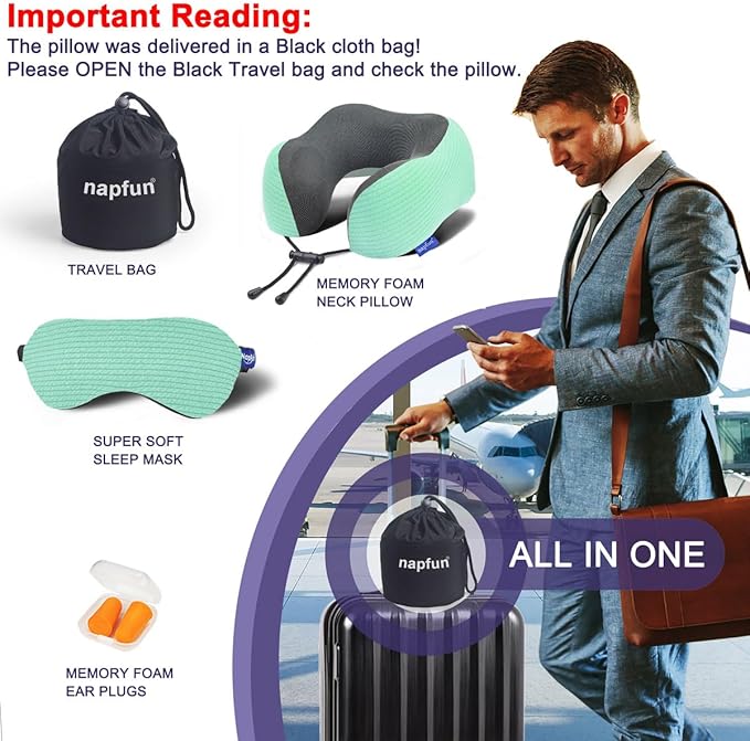 napfun Neck Pillow for Traveling, Upgraded Travel Neck Pillow for Airplane 100% - Image 7