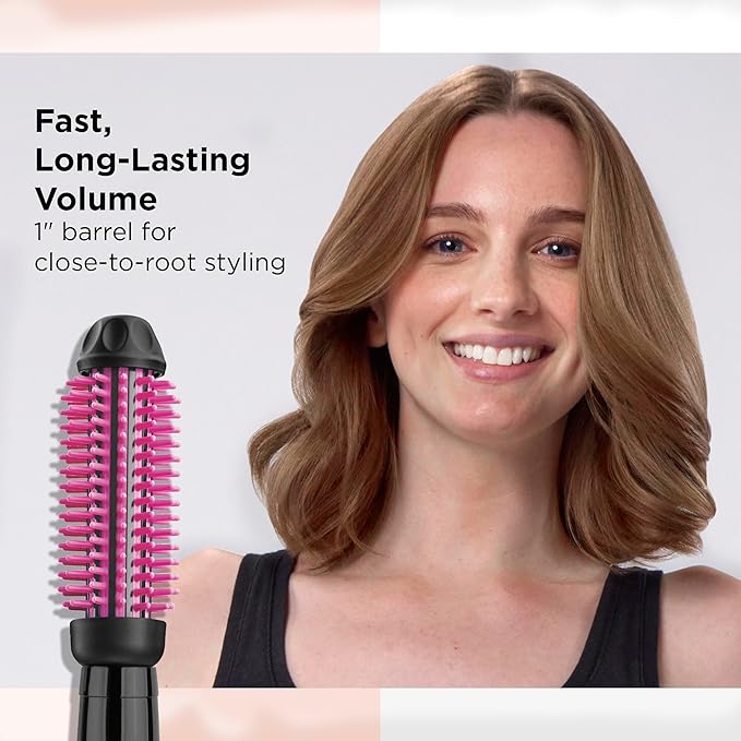 REVLON Silicone Bristle Heated Hair Styling Brush | Fast, Long Lasting Volume for Easy Styling | 1" Barrel for Full Body and Smooth Styles (Black/Pink)