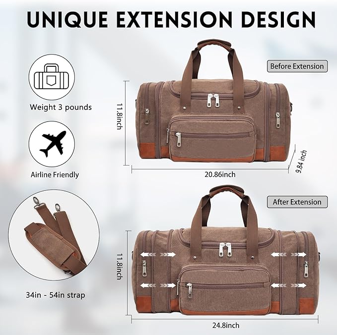 Men'S Duffle Bag For Travel, Expandable Canvas Duffel Bags Overnight Weekend - Image 6