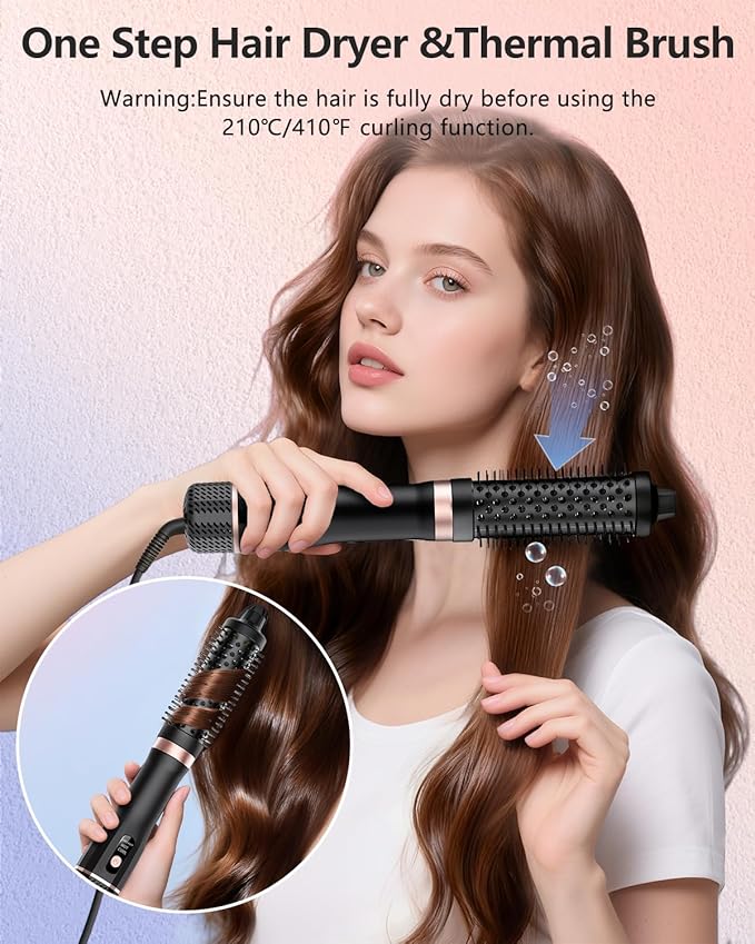 Hot Air Brush, Updated Version Thermal Brush & Hair Dryer Brush One Step Volumizer, High-Speed 1.5 Inch Negative Ion Blowout Express Thermal Round Brush Salon-Quality Blowouts, Hair Shinier & Smoother