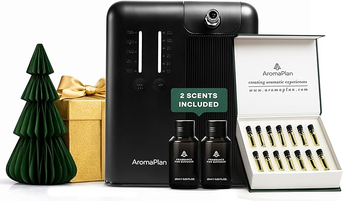 AromaPlan 5 Star Collection Cold Air Scent Diffuser, Whole House (Includes 2 Fragrances & 12 Set Sample kit) - Smart Scent Diffuser, HVAC System- Touch & App, 2000 Sq. Ft Cov. (Black)