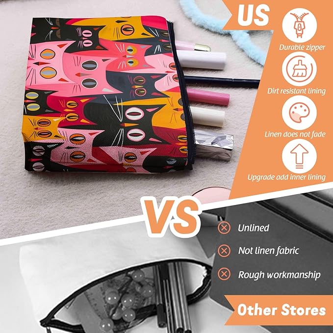 Cosmetic Bags Travel Makeup Toilet Case Waterproof Pouch for Women Girls 6.7X9.45inches - Multicolored Cat Portraits in A Tight Arrangement
