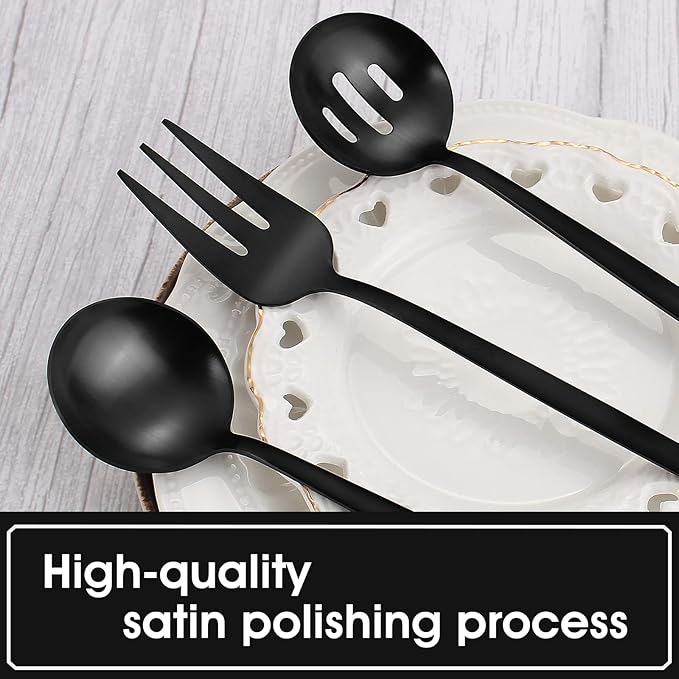 Matte Black Serving Silverware Set, 5-Piece Round Shared Utensils Set of - Image 4
