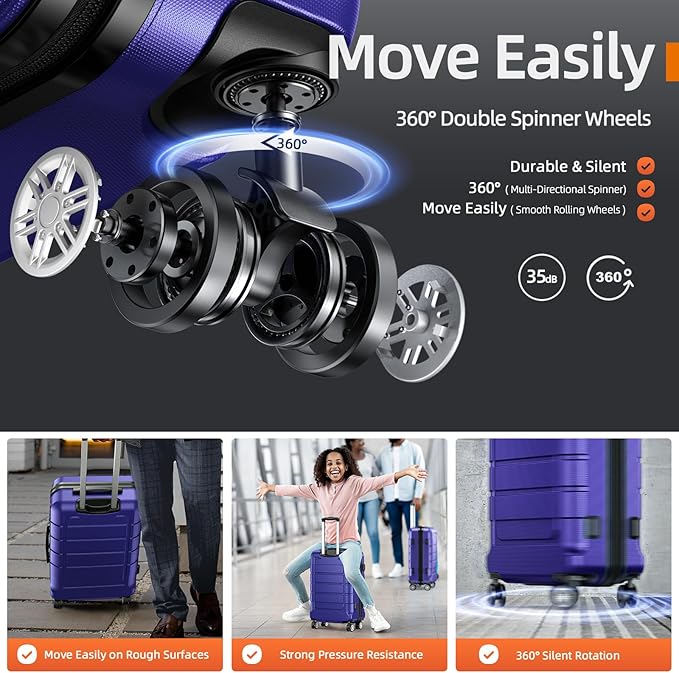 SHOWKOO Luggage Sets Expandable PC+ABS Durable Suitcase Sets Double Wheels TSA - Image 3