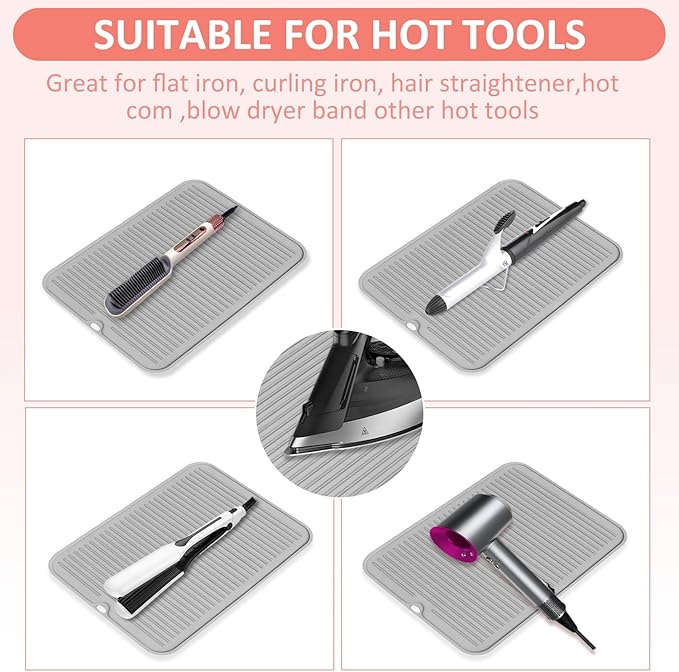 Quccefods Heat Resistant Large Silicone Mat for Hair Styling Tools - Curling Irons, Flat Irons, Hair Straighteners - Portable Vanity Pad