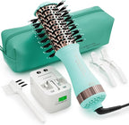 Travel Dual Voltage Hair Dryer Brush Blow Dryer Brush in One,2 Inch Hot Air Brush,Travel Hair Styler/Volumizer/Straightener/Curler,European Blow Dryer Brush with Universal Adapter