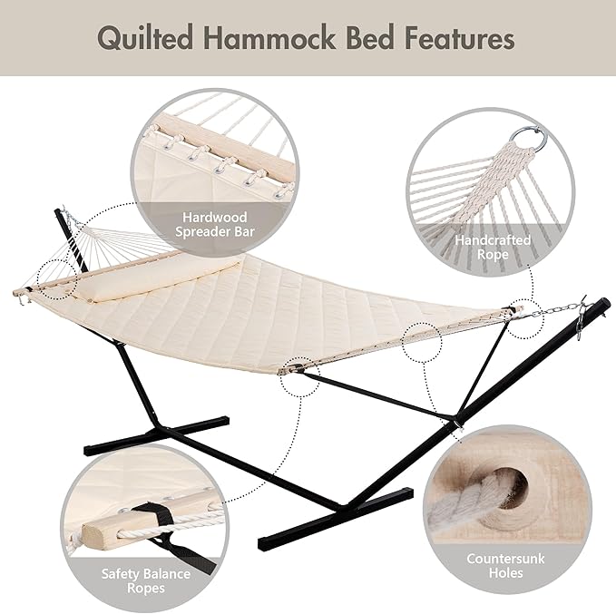 ANOW Outdoor Hammock with 12 Feet Heavy Duty Steel Stand, Two Person Hammock - Image 4