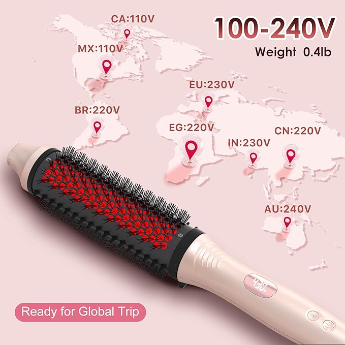 Infrared Thermal Brush 1.65”, 100M Negative Ions 2-in-1 Curling & Straightening Round Brush, 6 Heat Settings, Dual Voltage Styler, Lightweight & Quiet, Auto Shut-Off, Elegant Gift Box for Women