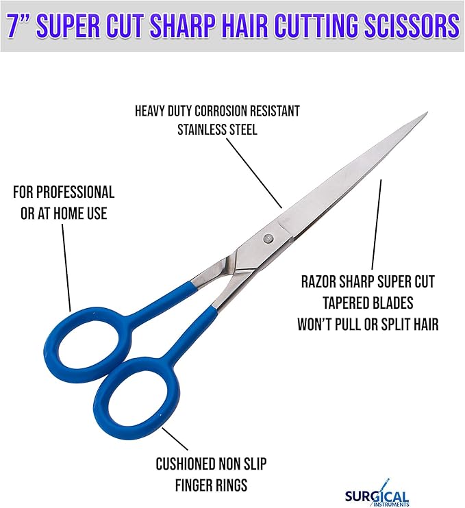Professional Super Cut Sharp Barber Scissors 7 Inch, Professional Hair Cutting Shears For Men & Women, Soft Easy Grip, Stainless Steel