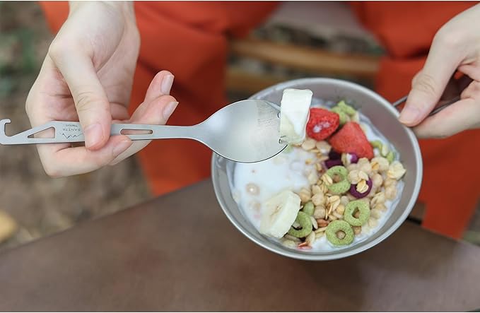 SANTTA Titanium 3-in-1 Camping Spork, Fork & Bottle Opener Combo Utensil - Image 3