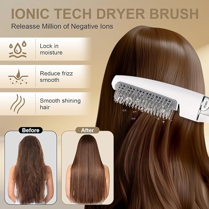 Dual Voltage Hair Dryer Brush, Travel Hot Air Brush Mini, Blow Dryer Ionic Straightener Curler Styler Blowout Hair Tools