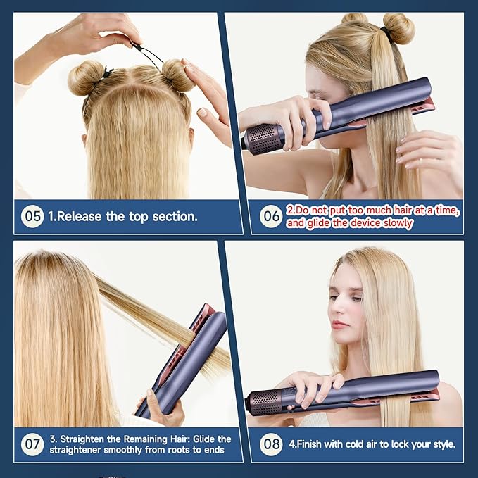 Hair Straightener – 2 in 1 Wet to Dry Air Straightener with High-Speed Ionic Airflow, Straightens Using air, No Heat Damage, Smart Temperature Control for Medium to Long Hair (35-75cm) (Purple)