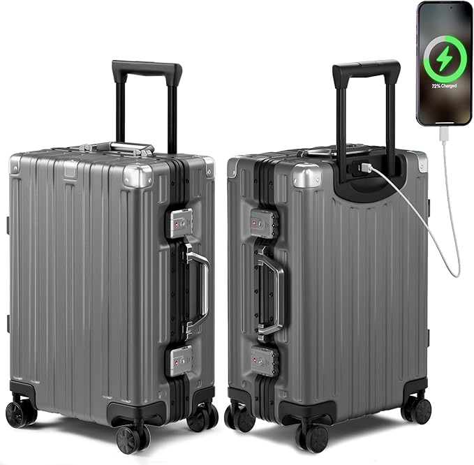 Krute Aluminum Frame Carry On Luggage 20 Inch Zipperless Luggages USB Charger by Krute