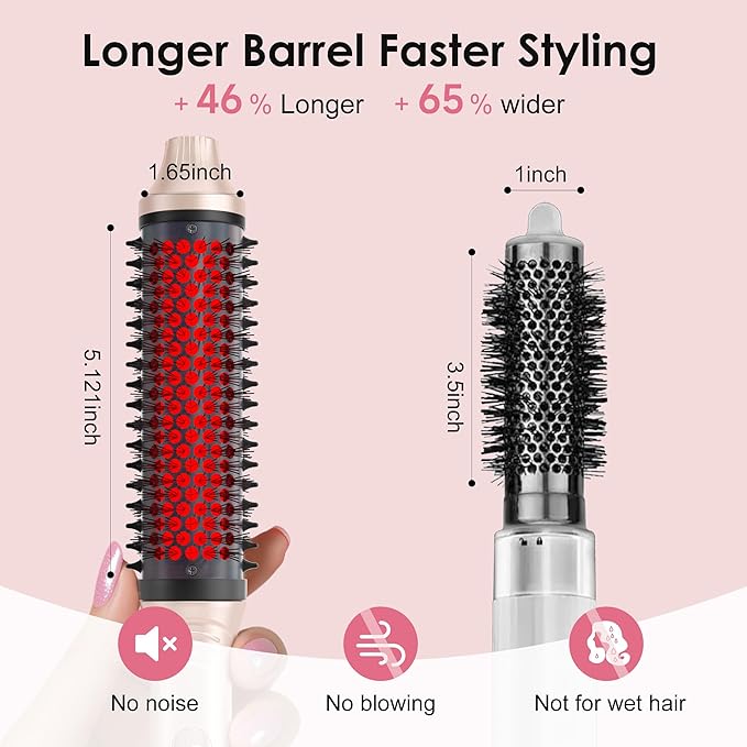 Infrared Thermal Brush 1.65”, 100M Negative Ions 2-in-1 Curling & Straightening Round Brush, 6 Heat Settings, Dual Voltage Styler, Lightweight & Quiet, Auto Shut-Off, Elegant Gift Box for Women