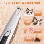 Professional Dog & Cat Trimmer - Quiet Electric Pet Grooming Kit for Ears/Eyes/Paws with LED Light - Cordless Battery-Powered Fur & Nail Clipper for Small/Large Breeds(White)