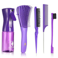 Hair Brush Set, Hair Brushes for Women Men kid Wet Dry All Hair Detangling Parting Styling, Brush Set with Detangler Brush, Edge Brush, Teasing brush, Rat Tail Comb (Purpe)