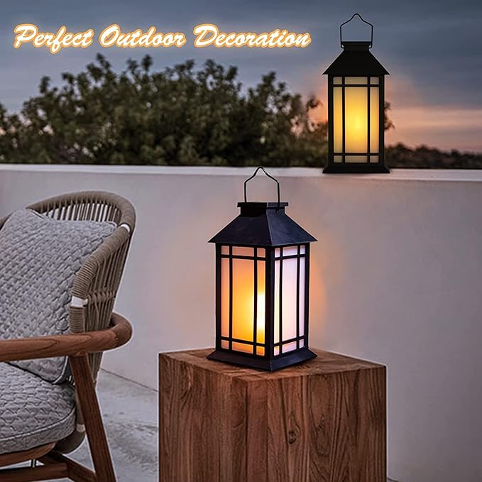 11" Solar Lantern Outdoor Garden Hanging Lanterns Waterproof LED Vintage - Image 2