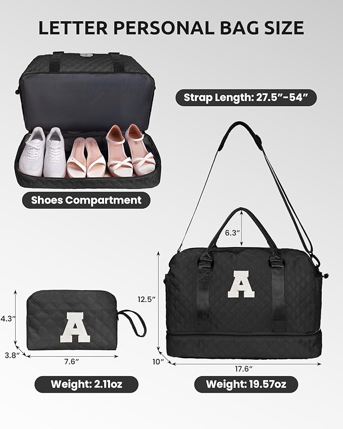 Gifts for Her-Duffle Bag with Shoe Compartment, Personalized Weekender Bag - Image 2