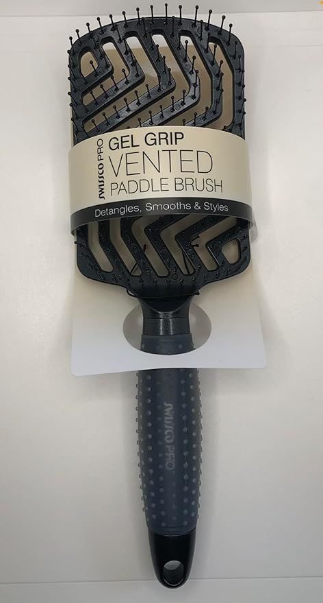 Swissco Pro Gel Grip Vented Hair Brush Gloss (Black Gloss)