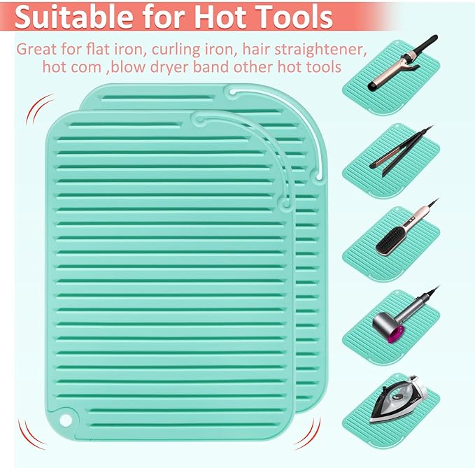 Quccefods 2 Pack Heat Resistant Mat Large Silicone Hot Hair Tools Holder for Curling Irons Flat Iron Hair Styling Tools Mat Portable Vanity Pad