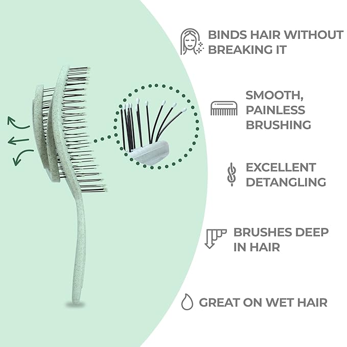Ninabella Detangle Hair Brush for Women & Men - Does not Pull - Straightening Brushes for Straight & Curly Hair - Unique Spiral Detangling Hairbrush - Green